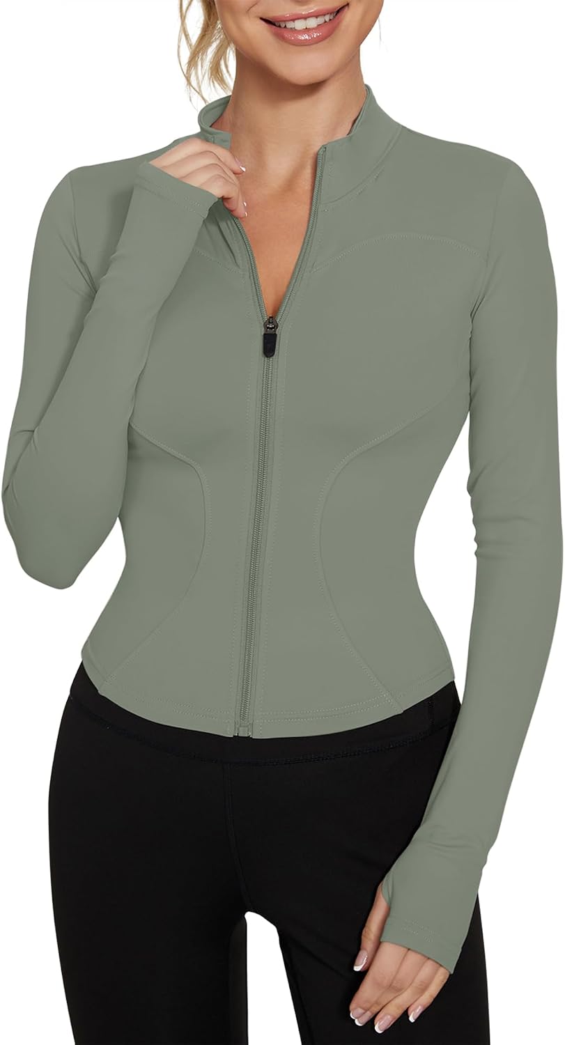 Women's Workout Jacket Lightweight Zip Up Yoga Jacket Cropped Athletic Slim Fit Tops