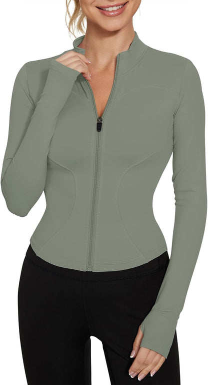 Women's Workout Jacket Lightweight Zip Up Yoga Jacket Cropped Athletic Slim Fit Tops