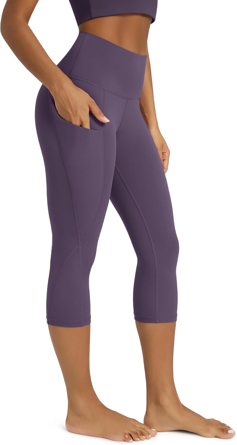 Women's High Waisted Yoga Capris with Pockets, Tummy Control Non See Through Workout Athletic Running Capri Leggings
