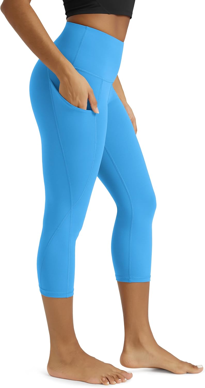 Women's High Waisted Yoga Capris with Pockets, Tummy Control Non See Through Workout Athletic Running Capri Leggings