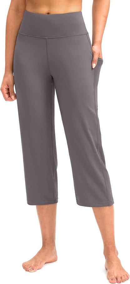 Gradual Capri Pants for Women High Waist Workout Yoga Pants with Pockets Tummy Control Leggings Crop Straight