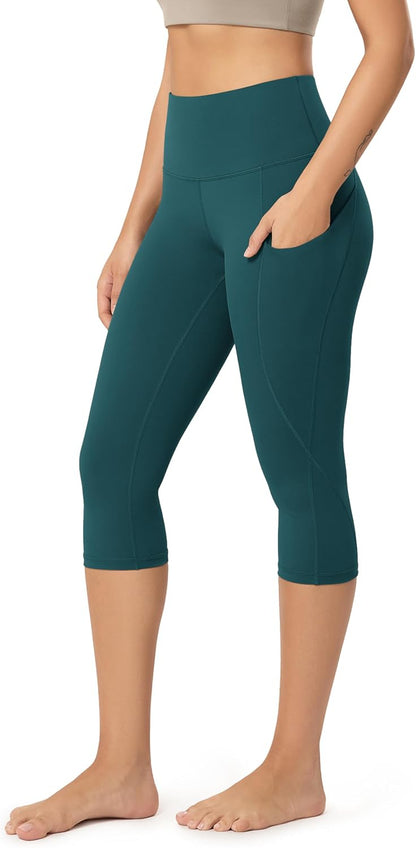 Women's High Waisted Yoga Capris with Pockets, Tummy Control Non See Through Workout Athletic Running Capri Leggings