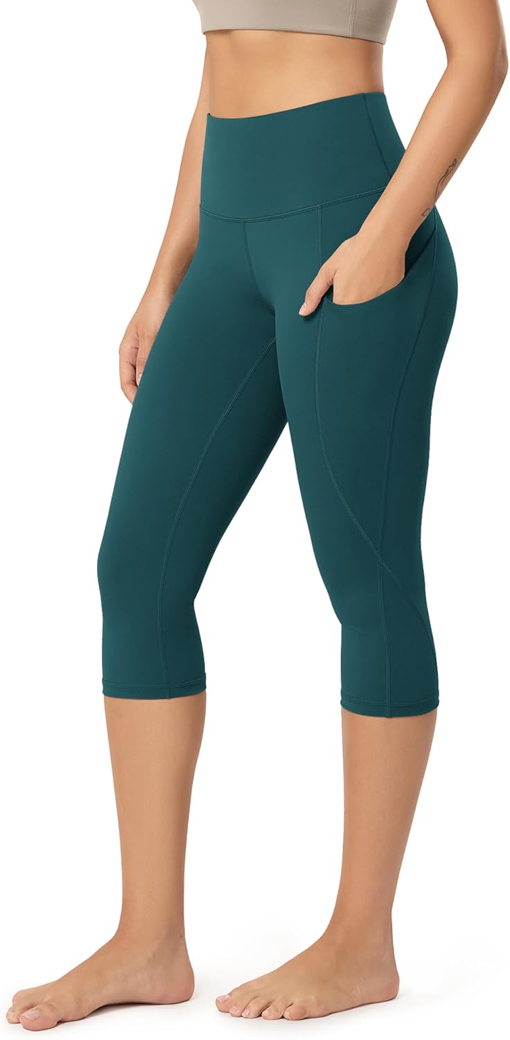 Women's High Waisted Yoga Capris with Pockets, Tummy Control Non See Through Workout Athletic Running Capri Leggings