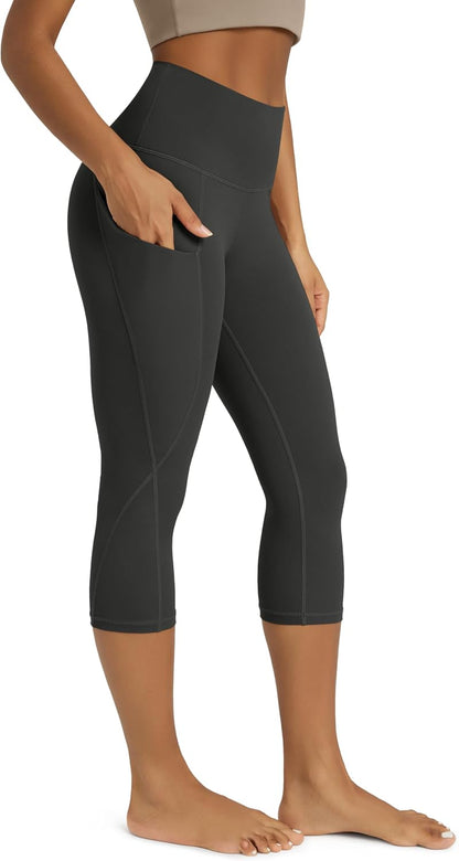 Women's High Waisted Yoga Capris with Pockets, Tummy Control Non See Through Workout Athletic Running Capri Leggings