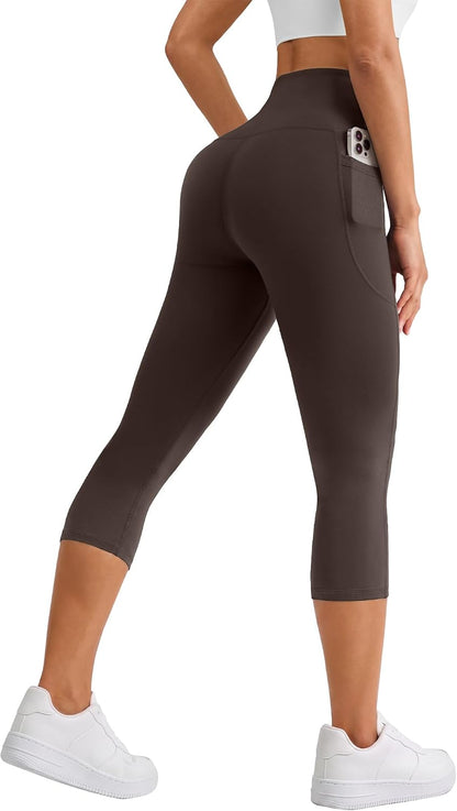 Capri Leggings for Women, High Waisted Tummy Control Yoga Pants with Pockets for Athletic Workout Gym