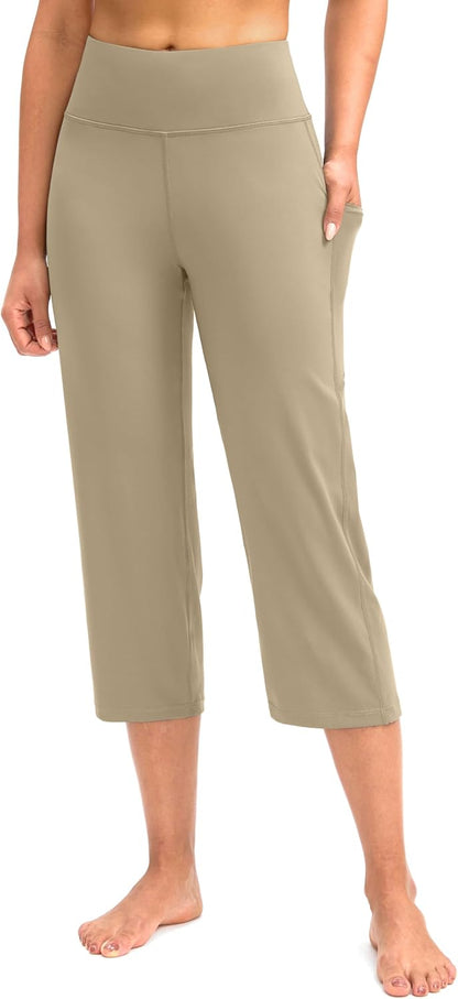 Gradual Capri Pants for Women High Waist Workout Yoga Pants with Pockets Tummy Control Leggings Crop Straight