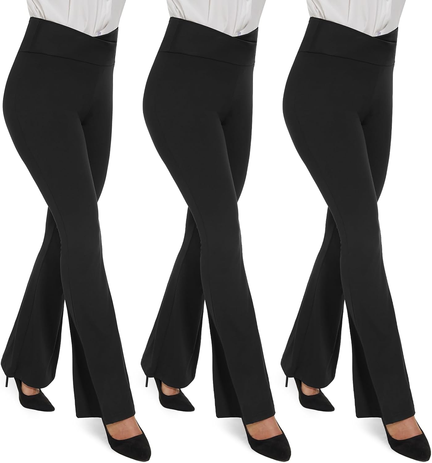 Black Flare Leggings for Women, Crossover Yoga Pants with Pockets Bootcut Flared Leggings