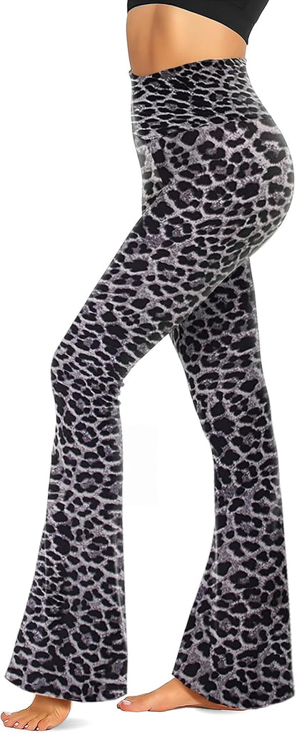 Black Flare Leggings for Women, Crossover Yoga Pants with Pockets Bootcut Flared Leggings