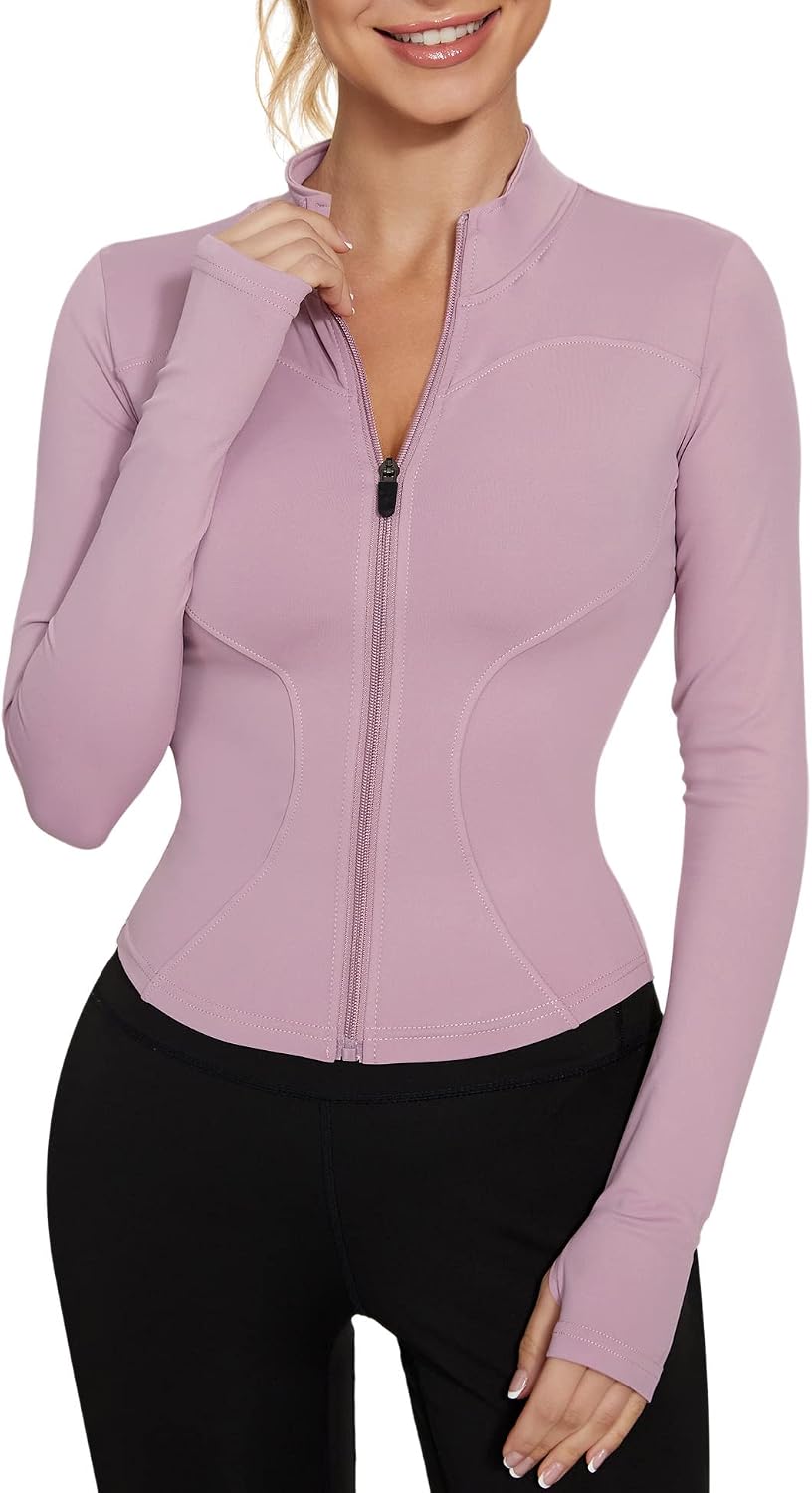 Women's Workout Jacket Lightweight Zip Up Yoga Jacket Cropped Athletic Slim Fit Tops