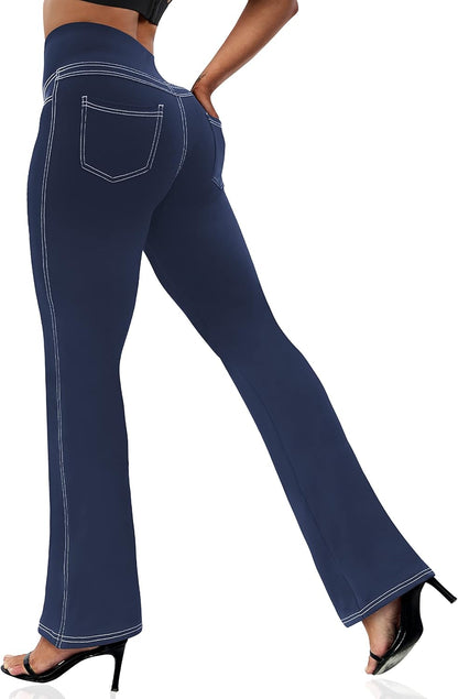 Women's Leggings - Bootleg Yoga Pants Flare with 4 Pockets,Tummy Control High Waisted Casual Dress Pants