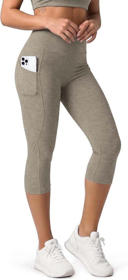 Women's High Waisted Yoga Capris with Pockets, Tummy Control Non See Through Workout Athletic Running Capri Leggings