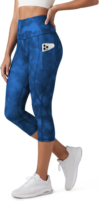 Women's High Waisted Yoga Capris with Pockets, Tummy Control Non See Through Workout Athletic Running Capri Leggings