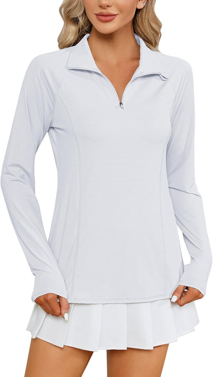 Women Long Sleeve Shirts Sun Protection 1/4 Zip Summer Quick Dry Hiking Shirts Quarter Zip Pullover for Women