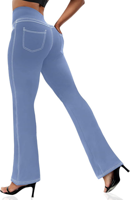 Women's Leggings - Bootleg Yoga Pants Flare with 4 Pockets,Tummy Control High Waisted Casual Dress Pants