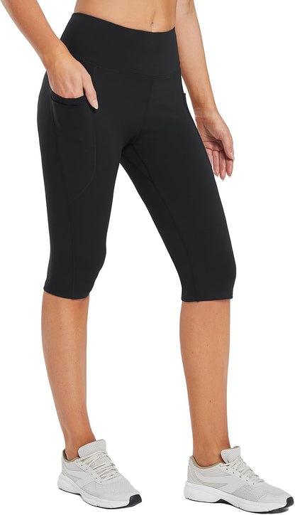Women's Capri Leggings with Pockets High Waisted Knee Length Capris Stretch for Casual Yoga Pants Workout Exercise