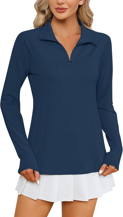 Women Long Sleeve Shirts Sun Protection 1/4 Zip Summer Quick Dry Hiking Shirts Quarter Zip Pullover for Women