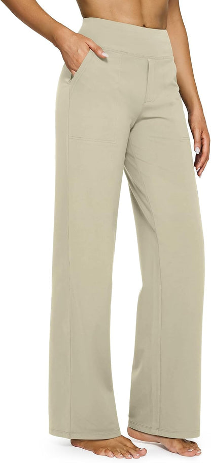 Yoga Pants Women Wide Leg Pants with Pockets High Waist Stretch Dress Casual Sweatpants Petite/Regular/Tall
