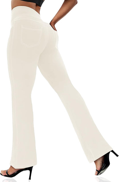 Women's Leggings - Bootleg Yoga Pants Flare with 4 Pockets,Tummy Control High Waisted Casual Dress Pants
