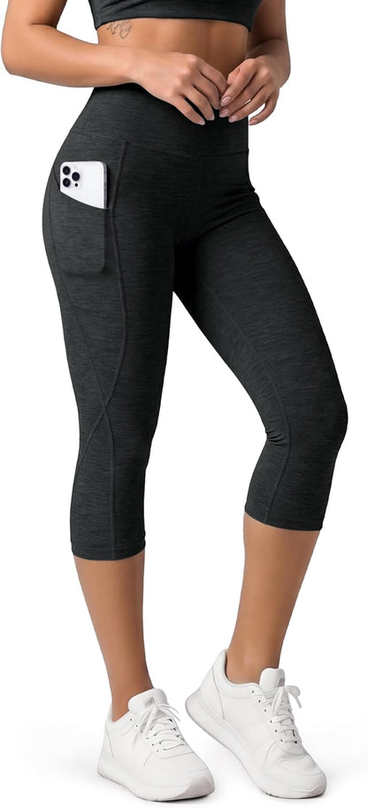 Women's High Waisted Yoga Capris with Pockets, Tummy Control Non See Through Workout Athletic Running Capri Leggings