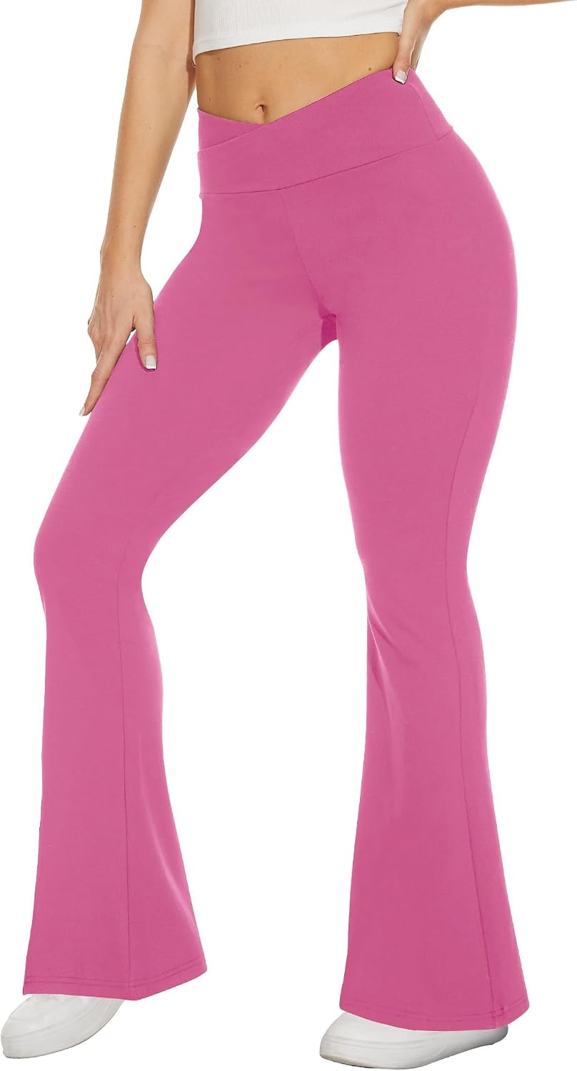 Black Flare Leggings for Women, Crossover Yoga Pants with Pockets Bootcut Flared Leggings