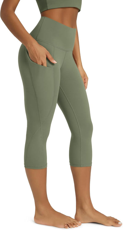 Women's High Waisted Yoga Capris with Pockets, Tummy Control Non See Through Workout Athletic Running Capri Leggings