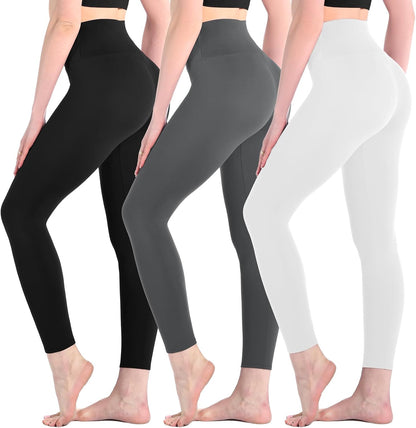 3 Pack Leggings for Women High Waisted Buttery Soft Yoga Pants for Workout Running Gym Athletic