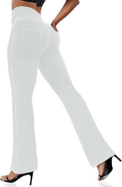 Women's Leggings - Bootleg Yoga Pants Flare with 4 Pockets,Tummy Control High Waisted Casual Dress Pants