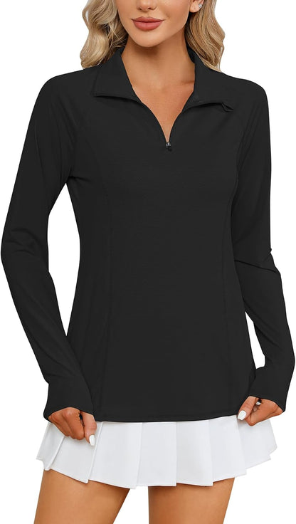 Women Long Sleeve Shirts Sun Protection 1/4 Zip Summer Quick Dry Hiking Shirts Quarter Zip Pullover for Women
