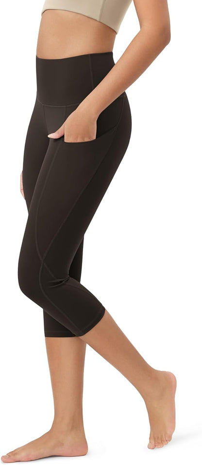 Women's High Waisted Yoga Capris with Pockets, Tummy Control Non See Through Workout Athletic Running Capri Leggings