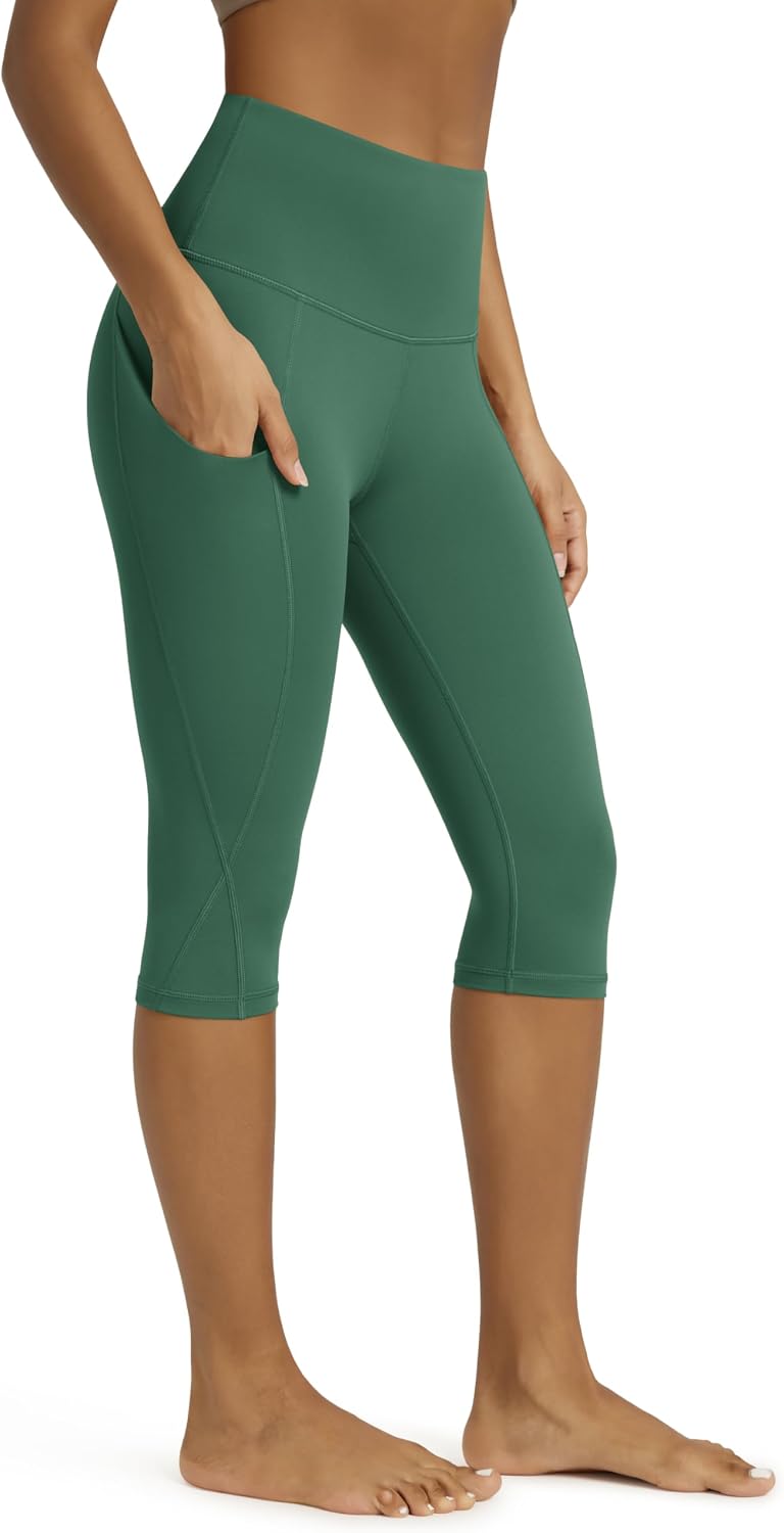 Women's High Waisted Yoga Capris with Pockets, Tummy Control Non See Through Workout Athletic Running Capri Leggings