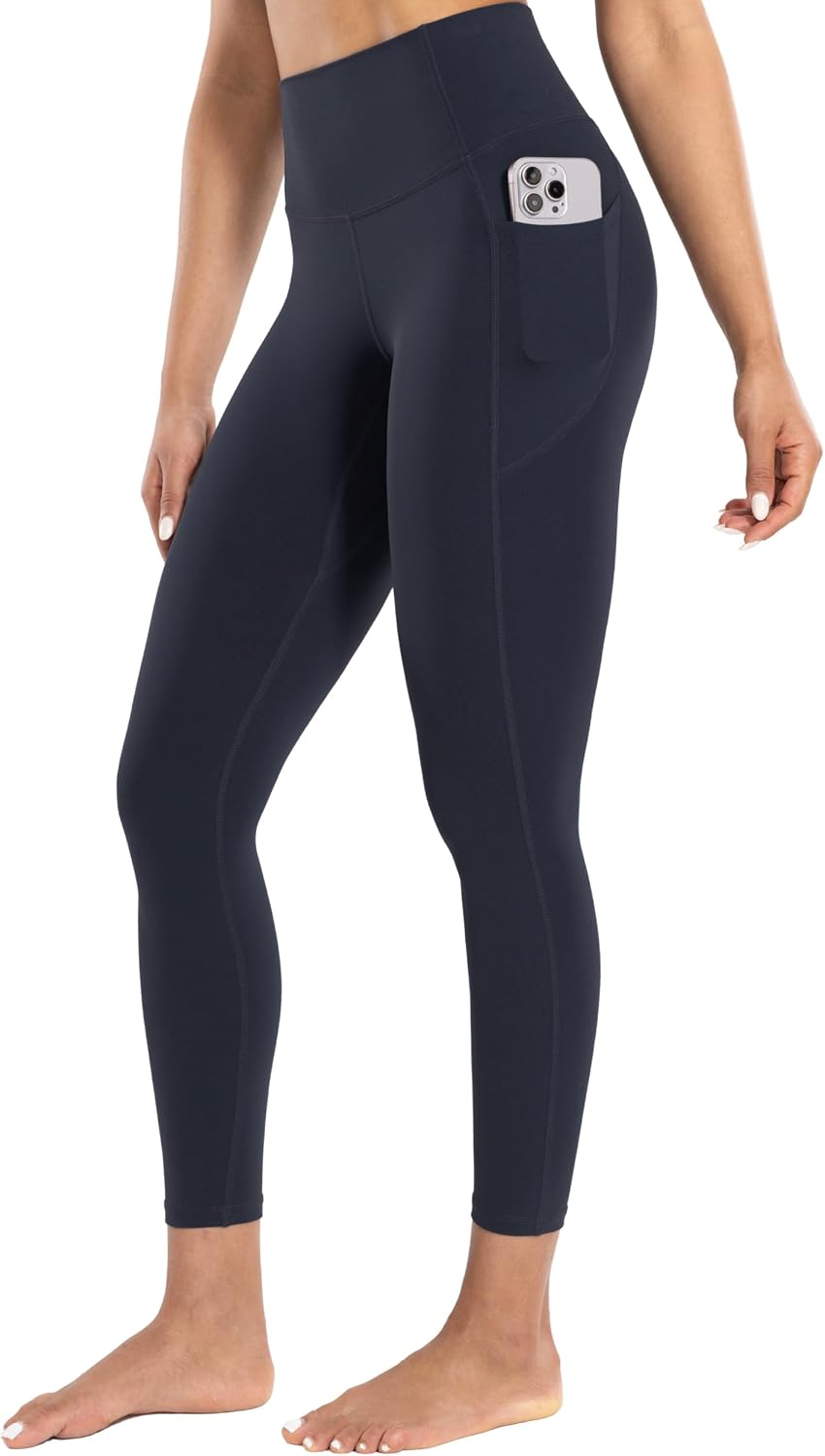 Workout Leggings with Pockets for Women High Waist Yoga Pants 25"/28" Cream Soft Lightweight Athletic Gym Tights