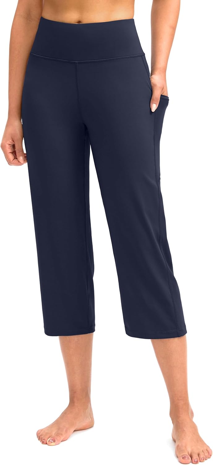 Gradual Capri Pants for Women High Waist Workout Yoga Pants with Pockets Tummy Control Leggings Crop Straight
