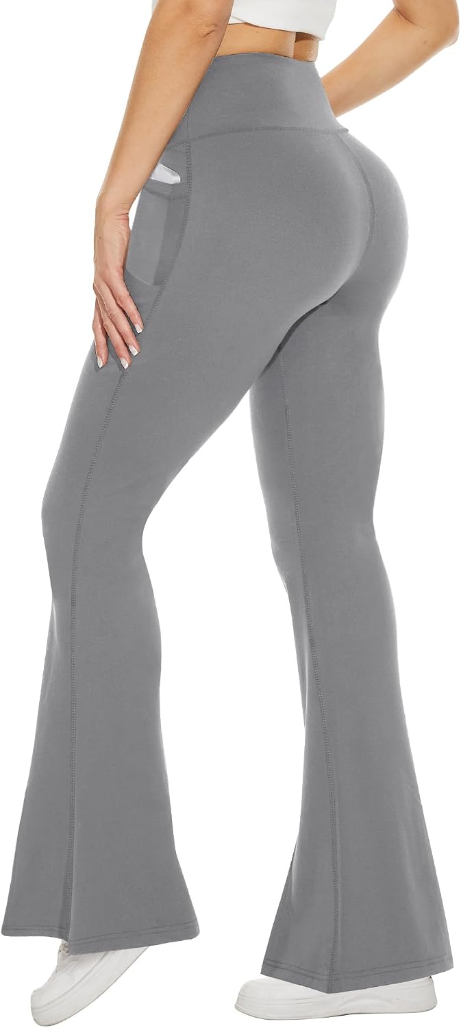 Black Flare Leggings for Women, Crossover Yoga Pants with Pockets Bootcut Flared Leggings