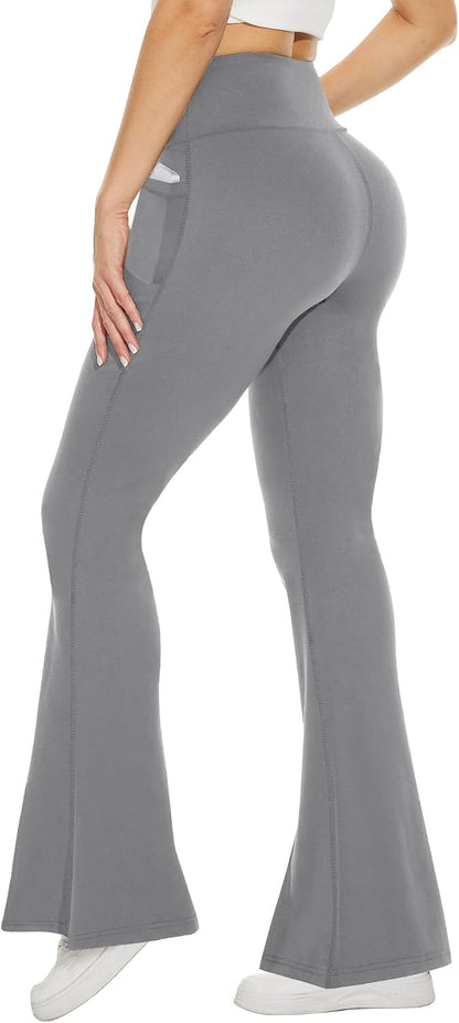 Black Flare Leggings for Women, Crossover Yoga Pants with Pockets Bootcut Flared Leggings