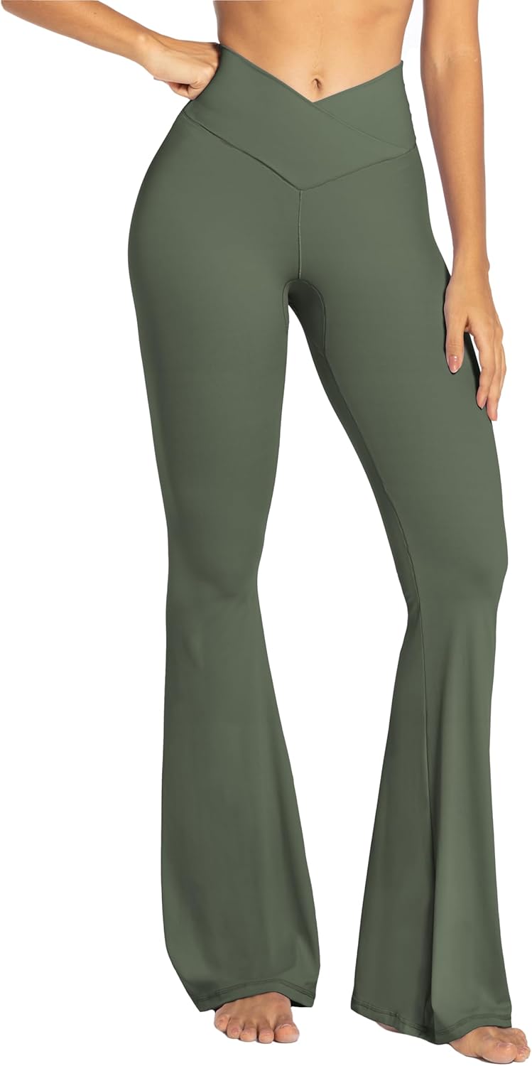 Leggings, Crossover Yoga Pants with Tummy Control, High-Waisted and Wide Leg
