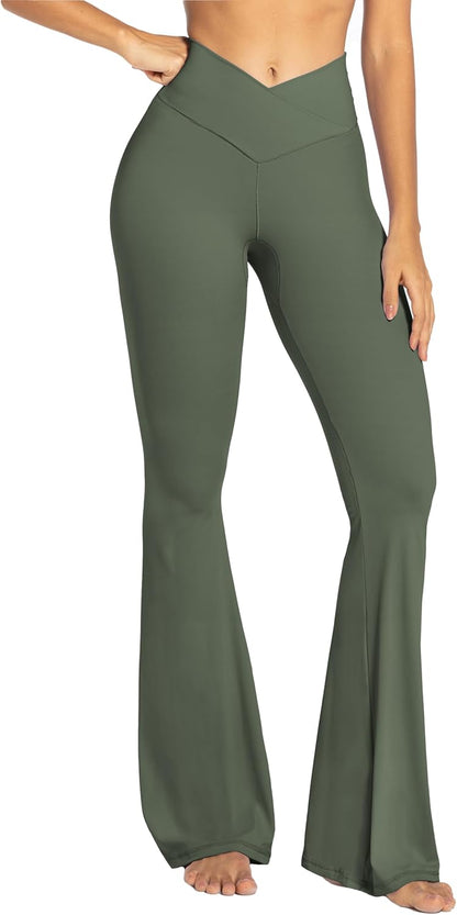 Leggings, Crossover Yoga Pants with Tummy Control, High-Waisted and Wide Leg