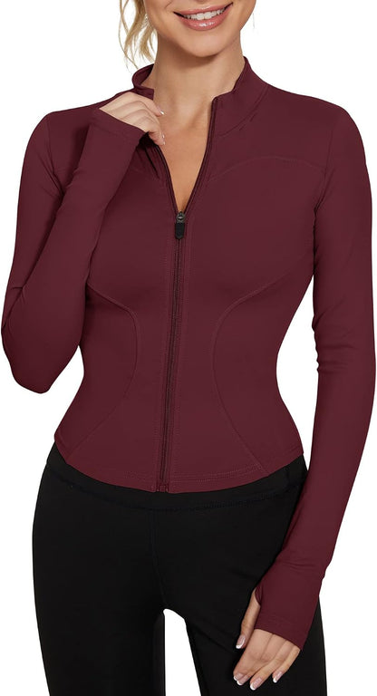 Women's Workout Jacket Lightweight Zip Up Yoga Jacket Cropped Athletic Slim Fit Tops