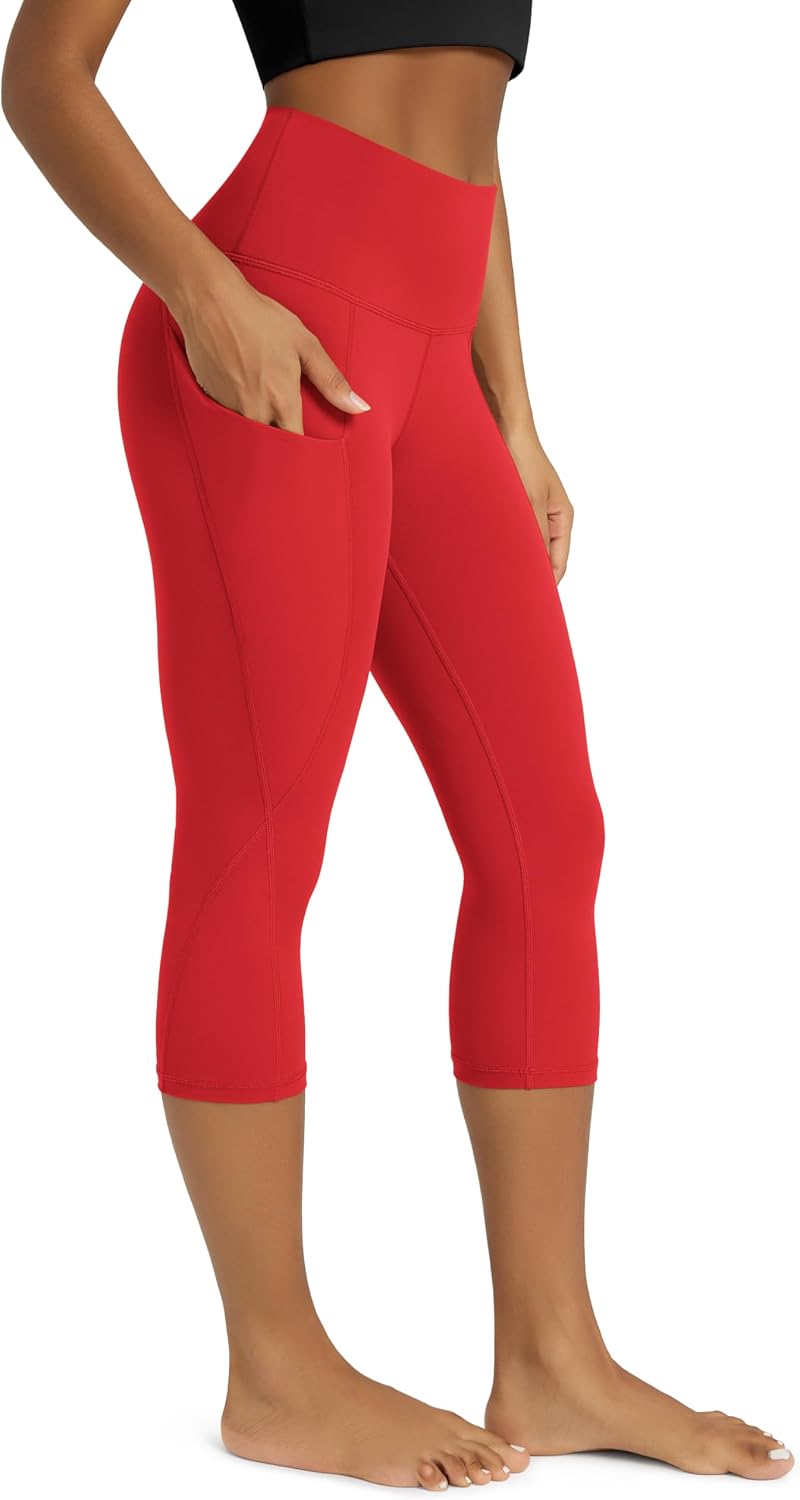 Women's High Waisted Yoga Capris with Pockets, Tummy Control Non See Through Workout Athletic Running Capri Leggings