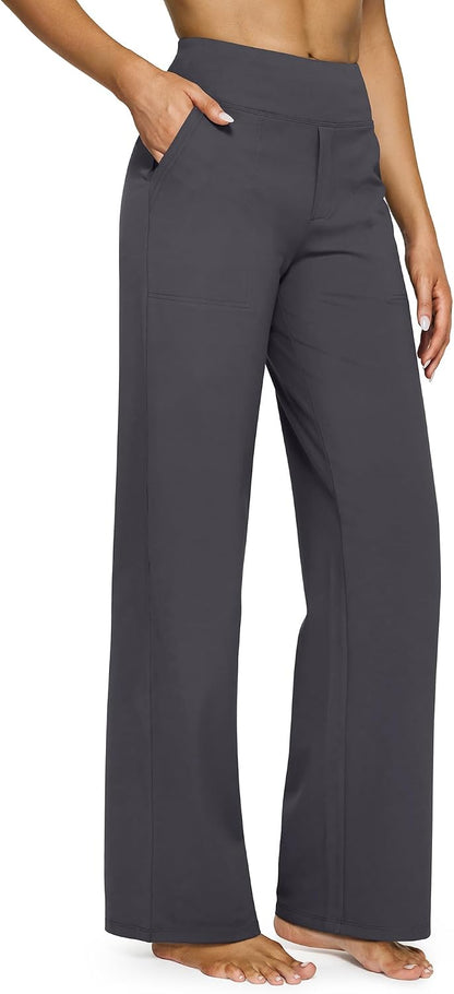 Yoga Pants Women Wide Leg Pants with Pockets High Waist Stretch Dress Casual Sweatpants Petite/Regular/Tall