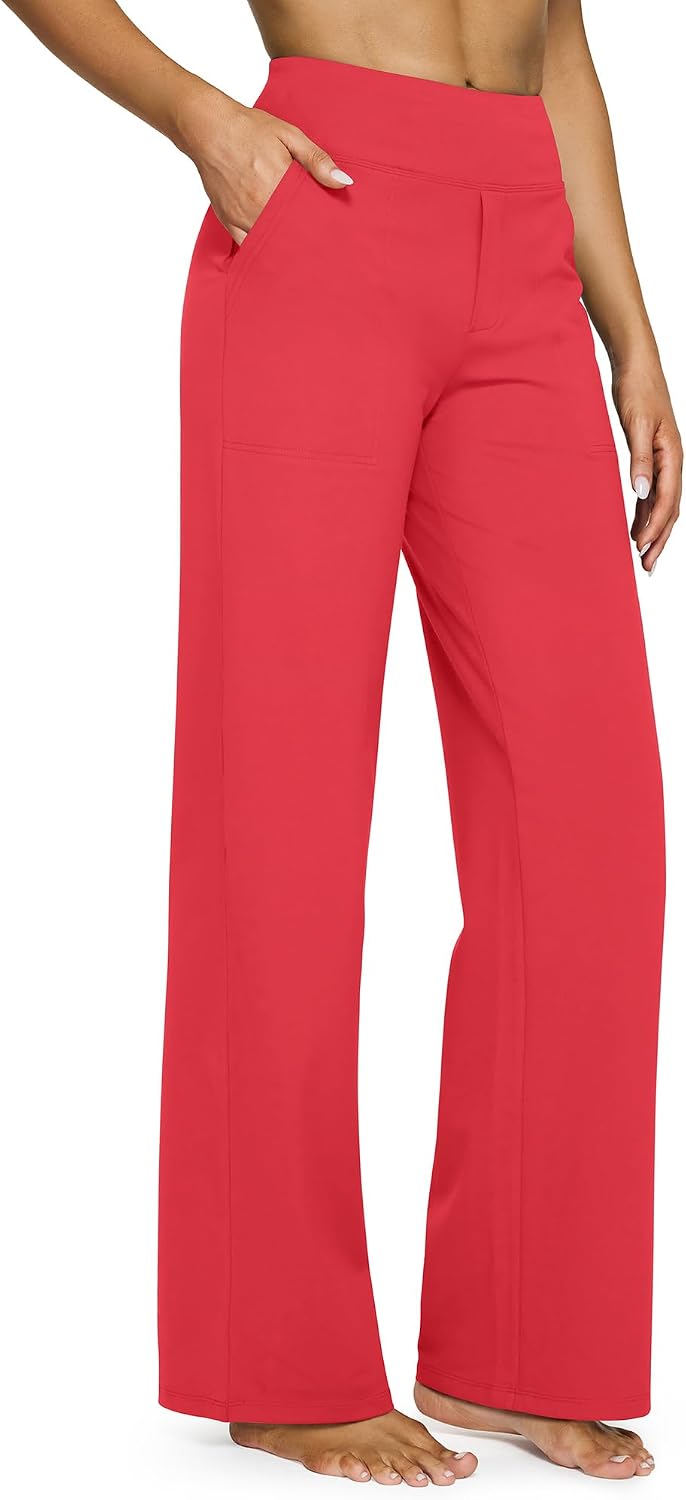 Yoga Pants Women Wide Leg Pants with Pockets High Waist Stretch Dress Casual Sweatpants Petite/Regular/Tall