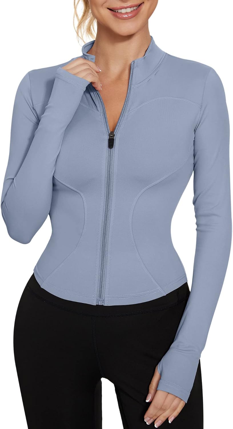 Women's Workout Jacket Lightweight Zip Up Yoga Jacket Cropped Athletic Slim Fit Tops