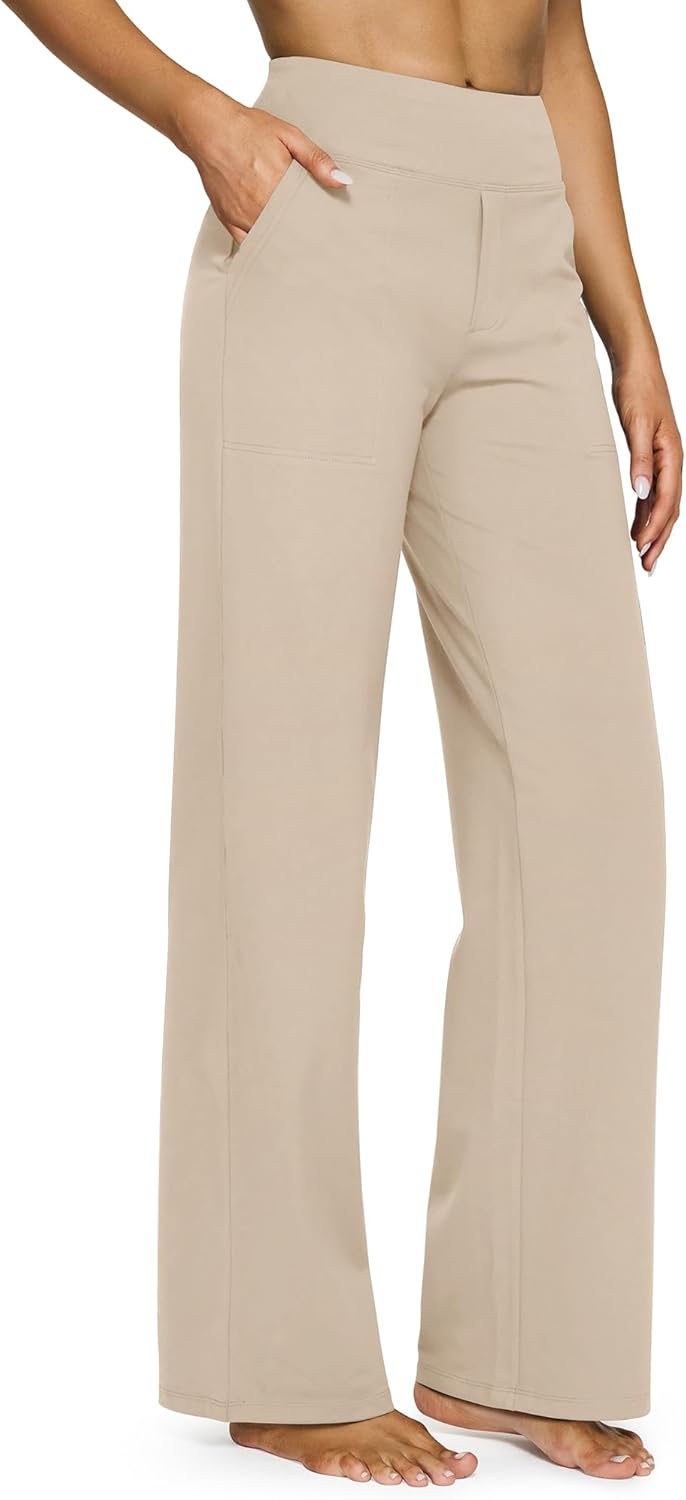Yoga Pants Women Wide Leg Pants with Pockets High Waist Stretch Dress Casual Sweatpants Petite/Regular/Tall