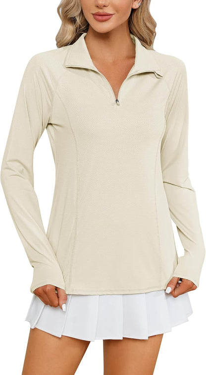 Women Long Sleeve Shirts Sun Protection 1/4 Zip Summer Quick Dry Hiking Shirts Quarter Zip Pullover for Women