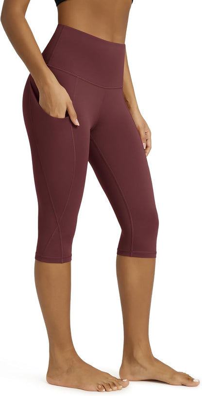 Women's High Waisted Yoga Capris with Pockets, Tummy Control Non See Through Workout Athletic Running Capri Leggings