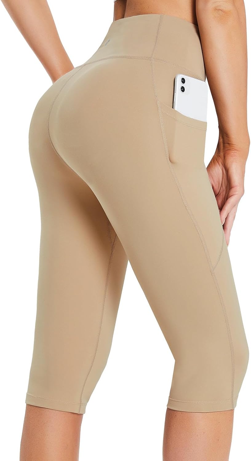 Women's Capri Leggings with Pockets High Waisted Knee Length Capris Stretch for Casual Yoga Pants Workout Exercise