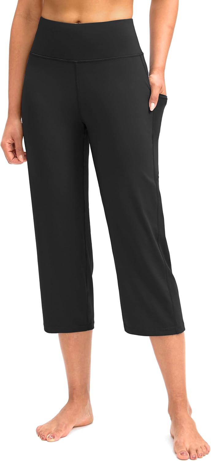 Gradual Capri Pants for Women High Waist Workout Yoga Pants with Pockets Tummy Control Leggings Crop Straight