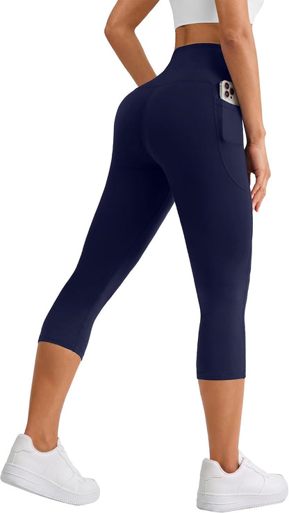 Capri Leggings for Women, High Waisted Tummy Control Yoga Pants with Pockets for Athletic Workout Gym