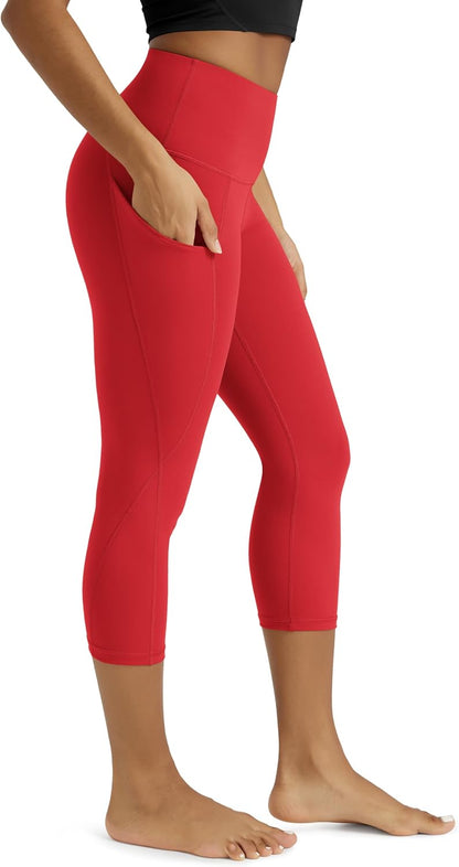 Women's High Waisted Yoga Capris with Pockets, Tummy Control Non See Through Workout Athletic Running Capri Leggings