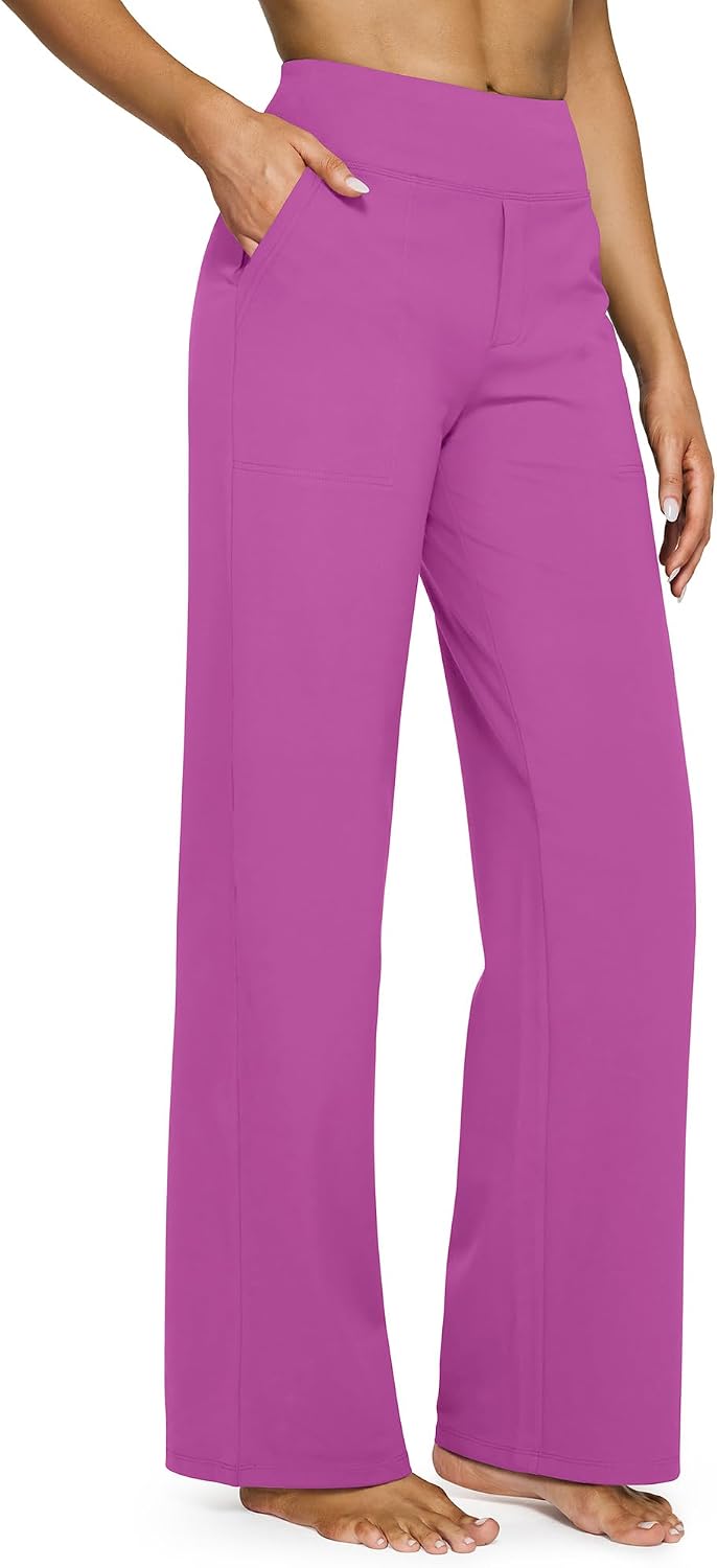 Yoga Pants Women Wide Leg Pants with Pockets High Waist Stretch Dress Casual Sweatpants Petite/Regular/Tall