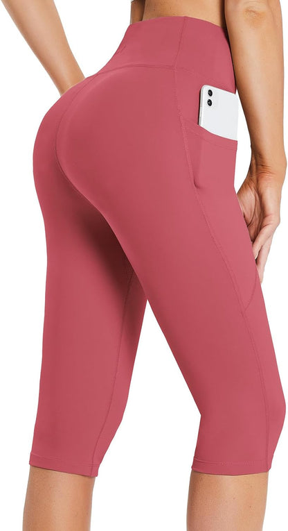 Women's Capri Leggings with Pockets High Waisted Knee Length Capris Stretch for Casual Yoga Pants Workout Exercise